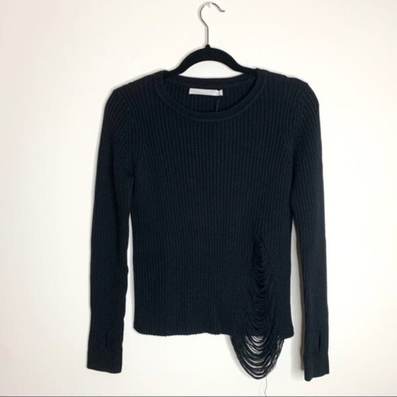 Anthropologie One Grey Day Robert Sweater Distressed Shredded Knit Black Small - Picture 3 of 16